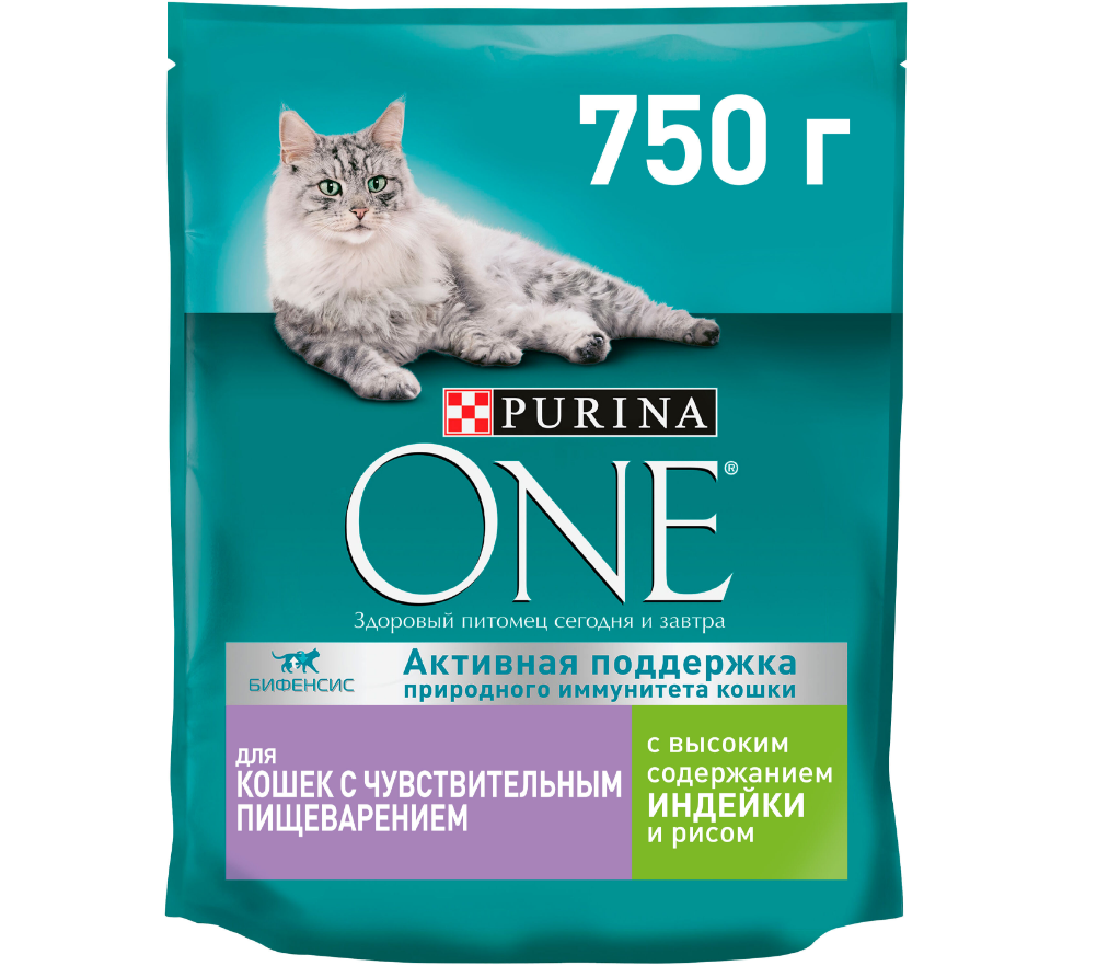 Корм для кошек Purina one sensitive 750 г индейка и рис