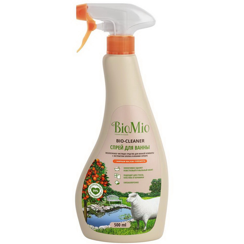 BioMio эко чистящий спрей для ванны экстракт хлопка/ионы серебра/эфир масло грейпфрута 500мл