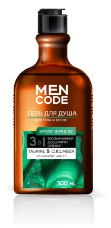 Men code гель для душа для мужчин восстанавливает/дезодорирует/освежает экстракт таурина/огурца 300мл