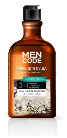 Men code гель для душа для мужчин очищает/защищает/освежает экстракт женьшеня/морской соли 300 мл