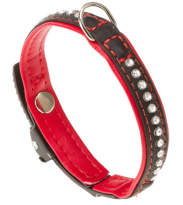 Ошейник черно-красный Ferplast lux эко-кожа со стразами c15/28