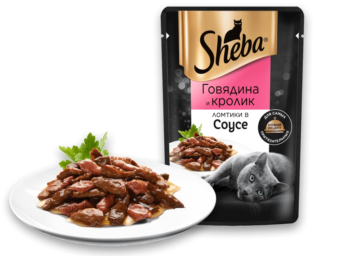 Корм для кошек Sheba 75 г пауч говядина и кролик в соусе