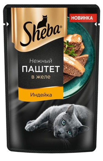 Корм для кошек Sheba паштет 75 г пауч индейка в желе