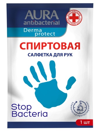 Аура derma protect салфетка спиртовая для рук с антибактериальным эффектом