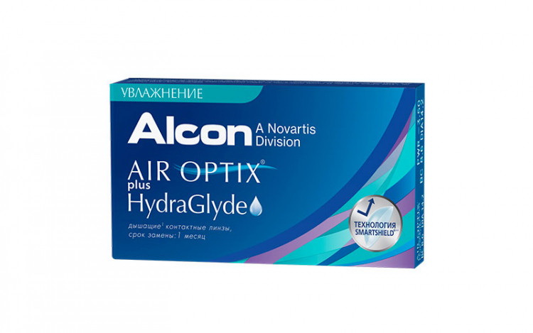 Alcon Air Optix plus HydraGlyde 30тидневные контактные линзы D 14.2/R 8.6/ -5.00 N 6