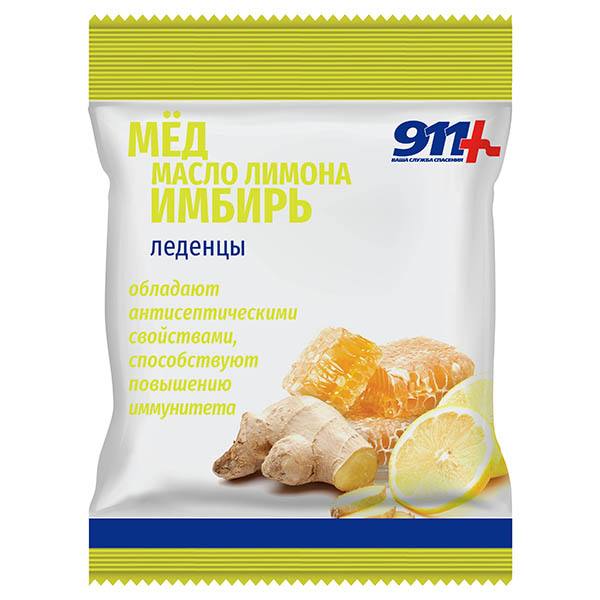 911 Леденцы мед/масло лимона/имбирь/витамин C 50г