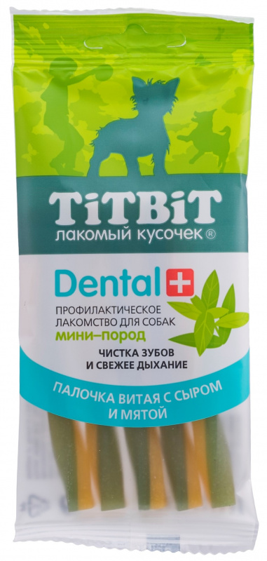 Палочка витая для собак мини пород Титбит dental+ n1 с сыром
