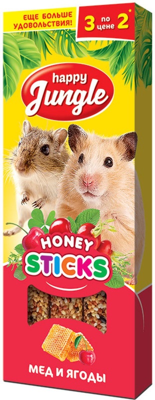 Палочки для мелких грызунов Happy jungle 90 г n3 мед и ягоды