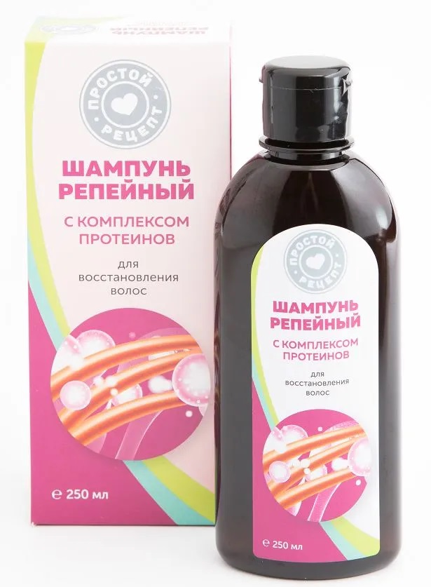 простой рецепт шампунь для восстановления волос репейный 250мл без пенала с комплексом протеинов