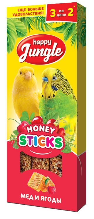 Палочки для птиц Happy jungle 90 г n3 мед и ягоды