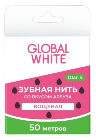 Global White зубная нить со вкусом арбуза вощеная 50м
