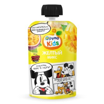 ФрутоKids желтый микс пюре из яблок/бананов/абрикосов/манго/маракуйи 90г