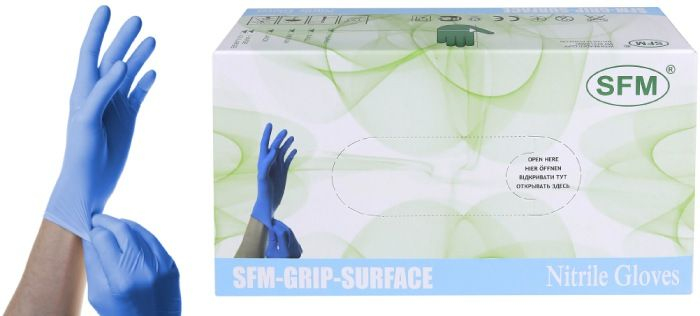 SFM Перчатки смотровые нитриловые нестерильные неопудренные текстурированные очень большие размер XL белые N 200