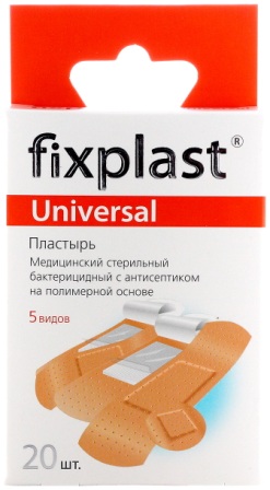Fixplast Пластырь Universal медицинский стерильный бактерицидный с антисептиком на полимерн основе 5 видов N 20