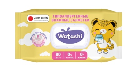 Watashi Салфетки влажные для детей с Д-пантенолом 0+месяцев N 80