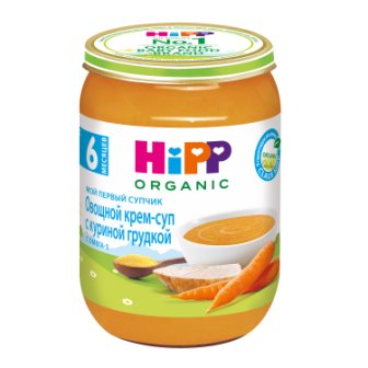 Hipp organic овощной крем-суп с куриной грудкой с омега-3 6+месяцев 190г