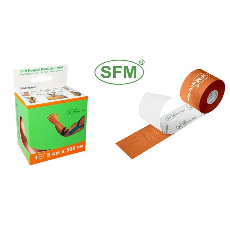 SFM-Plaster лента кинезиологическая на хлопковой основе оранжевая рулон 5x500см