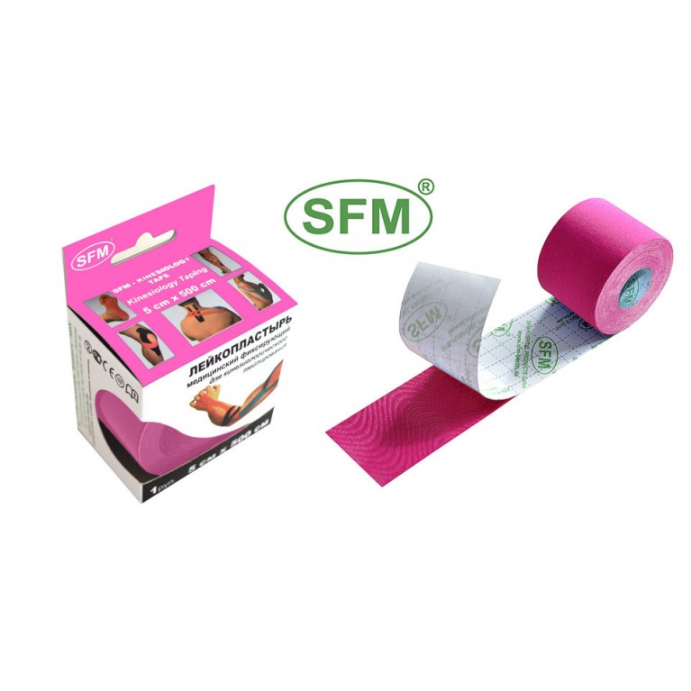 SFM-Plaster лента кинезиологическая на хлопковой основе розовая рулон 5x500см