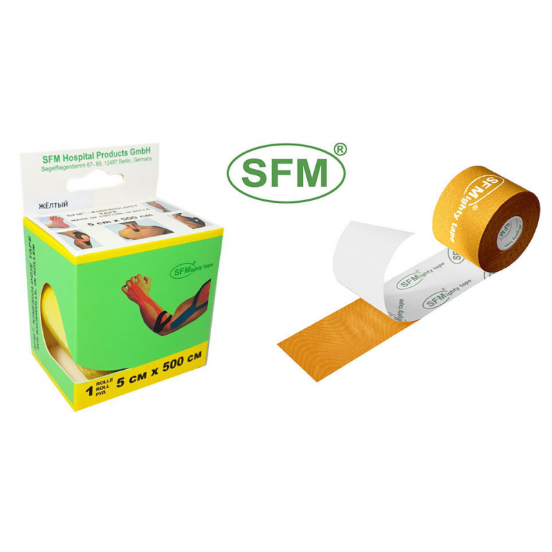 SFM-Plaster лента кинезиологическая на хлопковой основе желтая рулон 5x500см