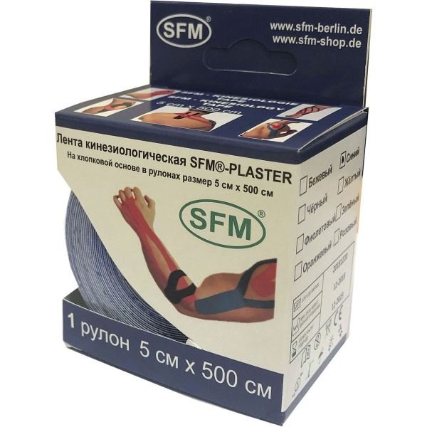 SFM-Plaster лента кинезиологическая на хлопковой основе синяя рулон 5x500см