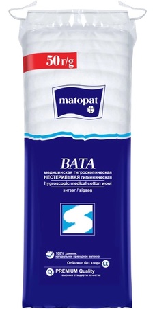 Вата хлопковая Матопат 50 г зиг-заг