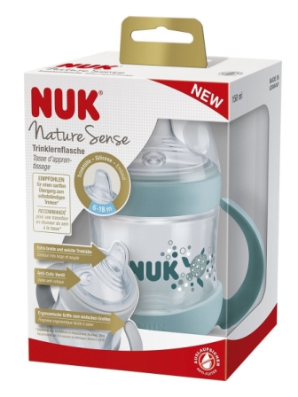 Nuk Nature Sense бутылочка обучающая с силиконовой насадкой и ручками 6+мес светло-зеленая150мл