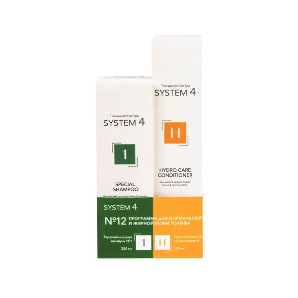 System4 Программа N12 для нормальной и жирной кожи головы терапевтический шампунь 1 250мл+терапевтический увлажняющий кондиционер H 150мл