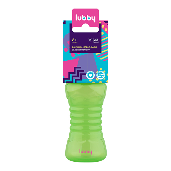 Lubby поильник-непроливайка мягкий силиконовый носик для активных малышей 6+мес 300мл /28559/