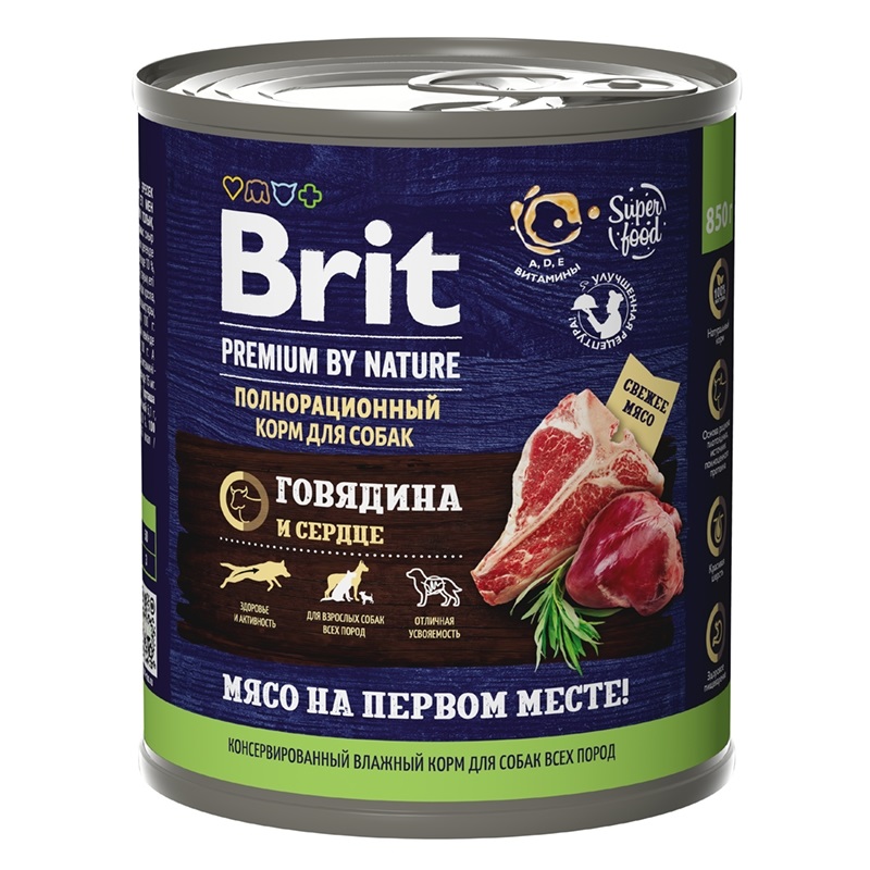 Корм для собак Brit premium 850 г бан. говядина и сердце