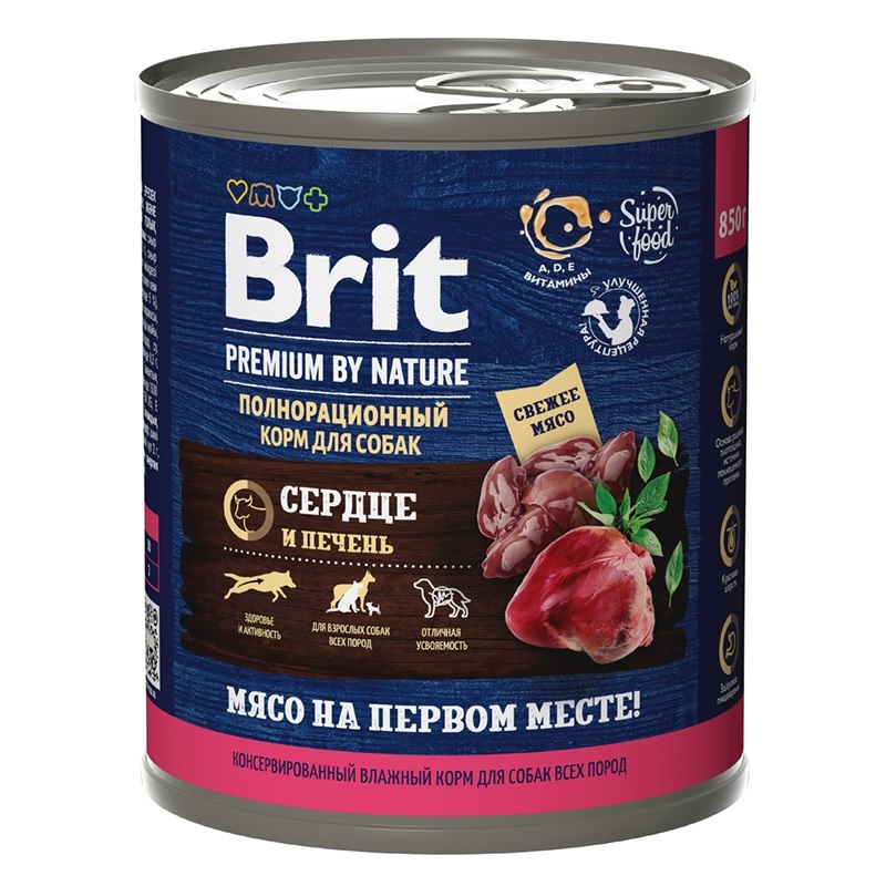 Корм для собак Brit premium 850 г бан. сердце и печень