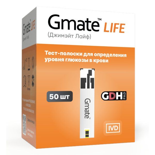 Gmate LIFE тест-полоски для определения уровня глюкозы в крови N 50