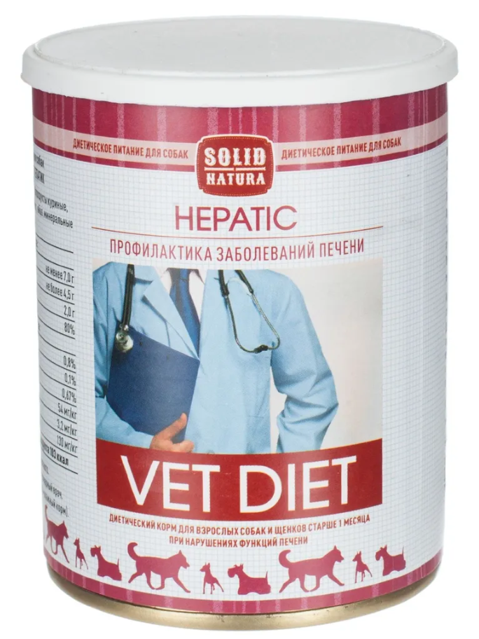 Корм для собак Solid natura vet hepatic диета при заболеваниях печени 340 г бан.