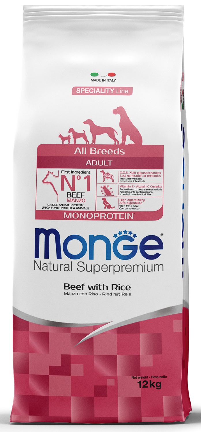 Корм для собак всех пород Monge dog speciality line 12 кг monoprotein говядина с рисом