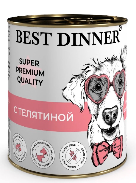 Корм для собак и щенков с 6 месяцев Best dinner super premium мясные деликатесы 340 г бан. с телятиной