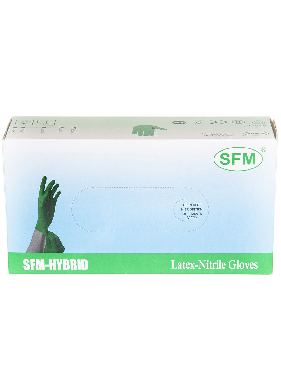 Перчатки SFM HYBRID латекснные смотровые нестерильные неопудренные текстурные зеленые р.S N 100