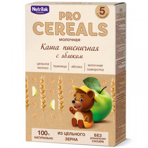 Pro Cereals Nutrilak premium каша сухая молочная пшеничная с яблоком 5мес+ 200г