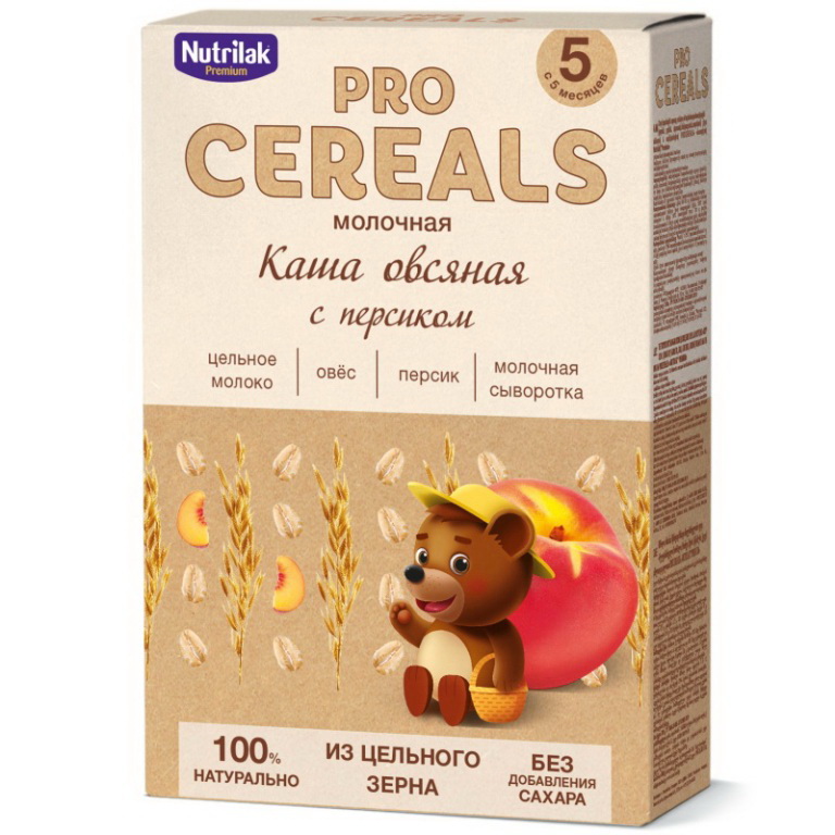 Pro Cereals Nutrilak premium каша сухая молочная овсяная с персиком 5мес+ 200г