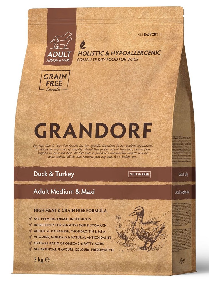 Корм для собак средних и крупных пород Grandorf duck&turkey 3 кг утка с индейкой