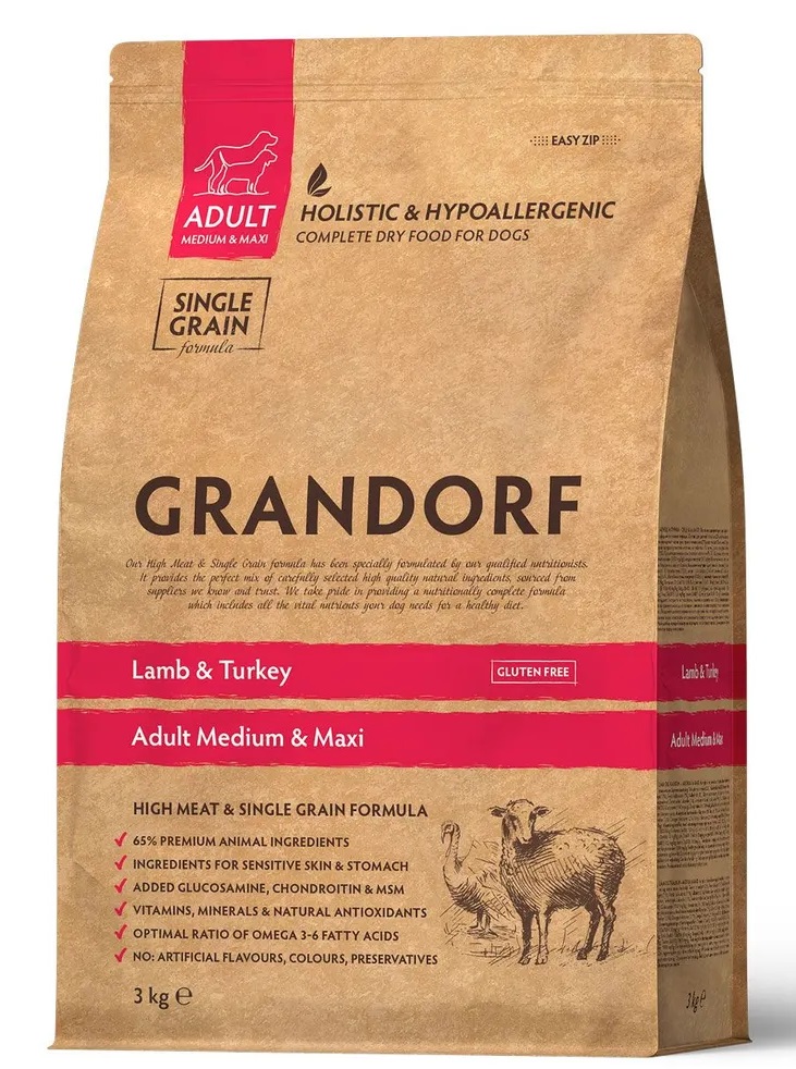 Корм для собак средних и крупных пород Grandorf lamb&turkey 3 кг ягненок с индейкой