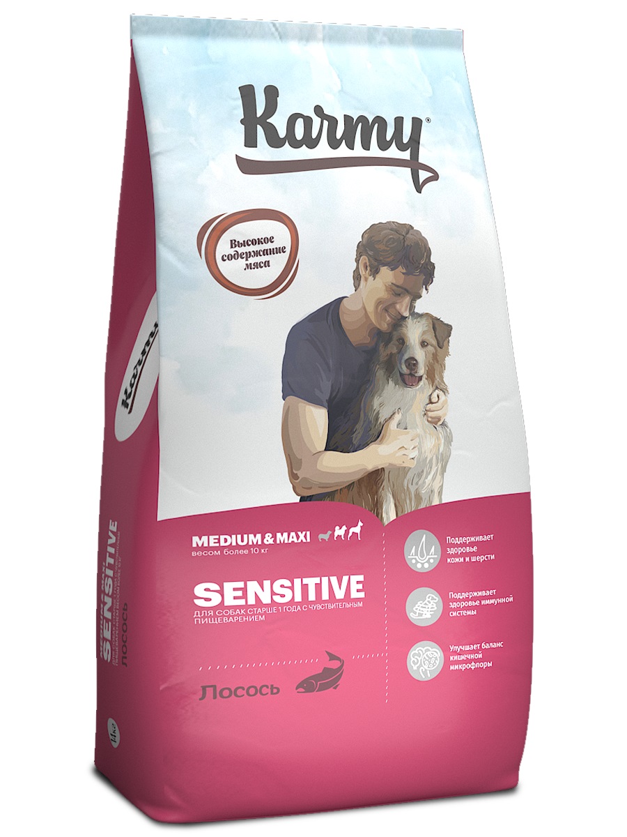 Корм для собак средних и крупных пород с чувствительным пищеварением Karmy 2 кг sensitive medium&maxi лосось