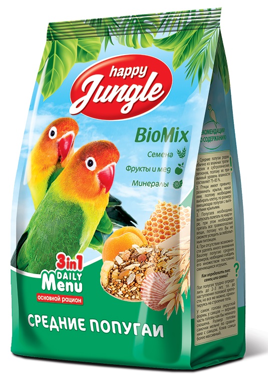 Корм для средних попугаев Happy jungle 500 г