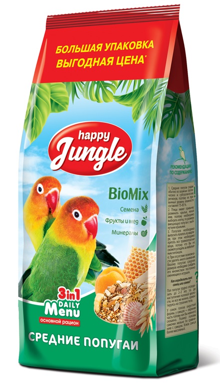 Корм для средних попугаев Happy jungle 900 г