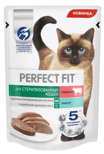 Корм для стерилизованных кошек Perfect fit паштет 75 г пауч говядина