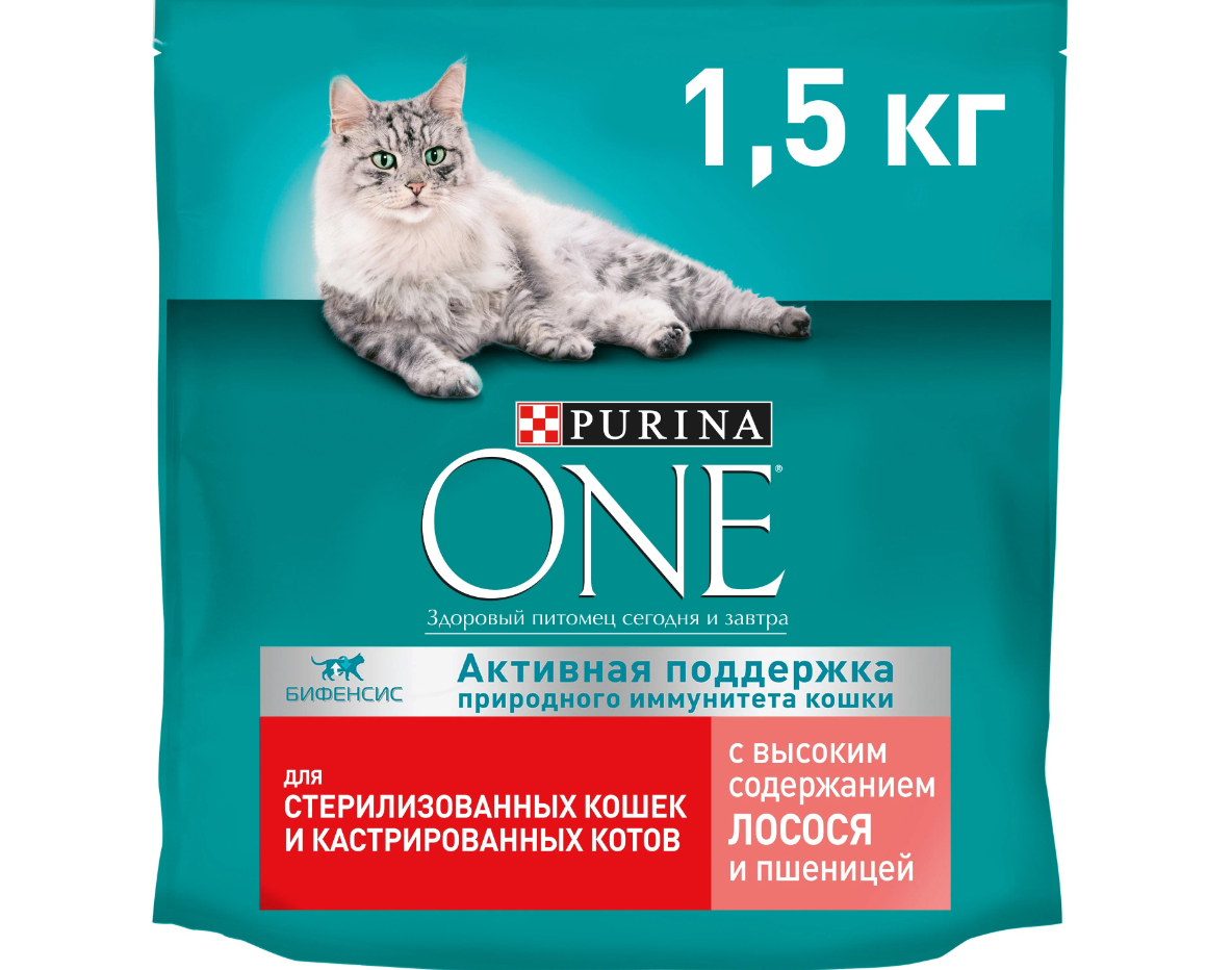 Корм для стерилизованных кошек Purina one 1.5 кг тунец,пшеница и лосось