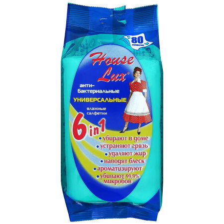 House Lux салфетки влажные чистящие 6 в 1 антибактериальные универсальные N 80