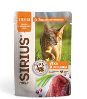 Корм для стерилизованных кошек Sirius 85 г пауч n2 кусочки в соусе утка с клюквой + пауч 85г промо