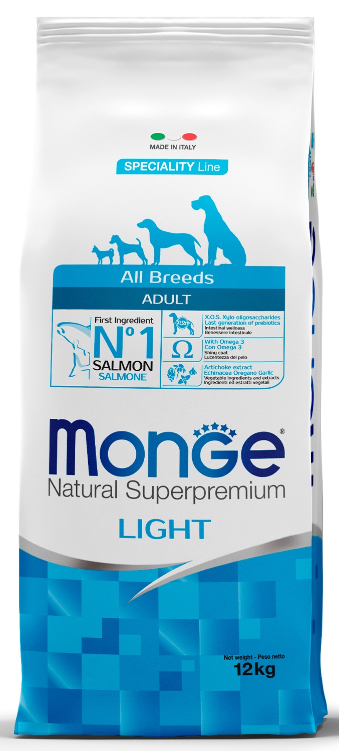 Корм низкокалорийный для собак Monge speciality line light 12 кг лосось и рис