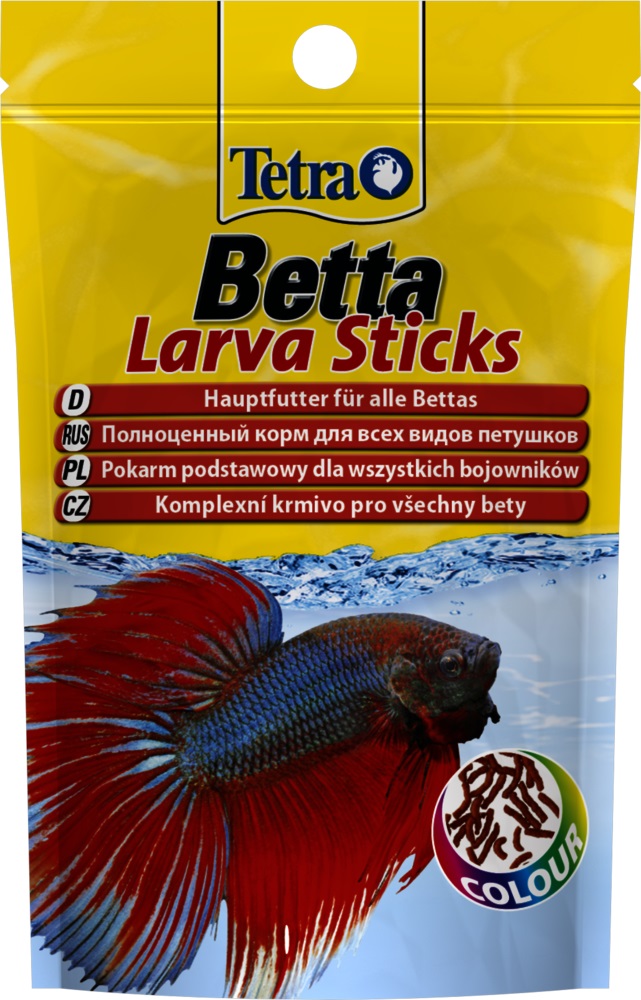 Корм палочки для петушков и лабиринтовых рыб Tetra betta larva sticks в форме мотыля 5 г пак.