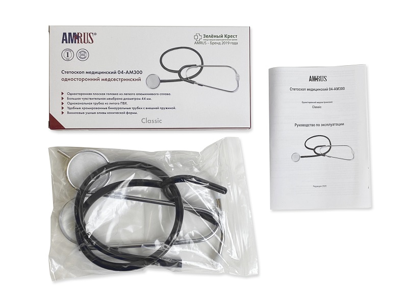 AmRus стетоскоп односторонний медсестринский 04-АМ300 черный