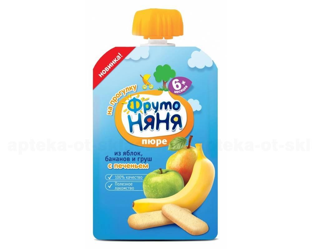 ФрутоНяня пюре яблоко/банан/груша/печенье мягкая упаковка 90г